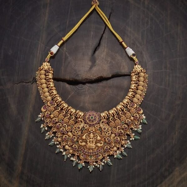 Kushal's Fashion Jewellery Ruby-Green Gold - Plated Bridesmaid Antique Necklace - 433601 Aarohi Temple Necklace